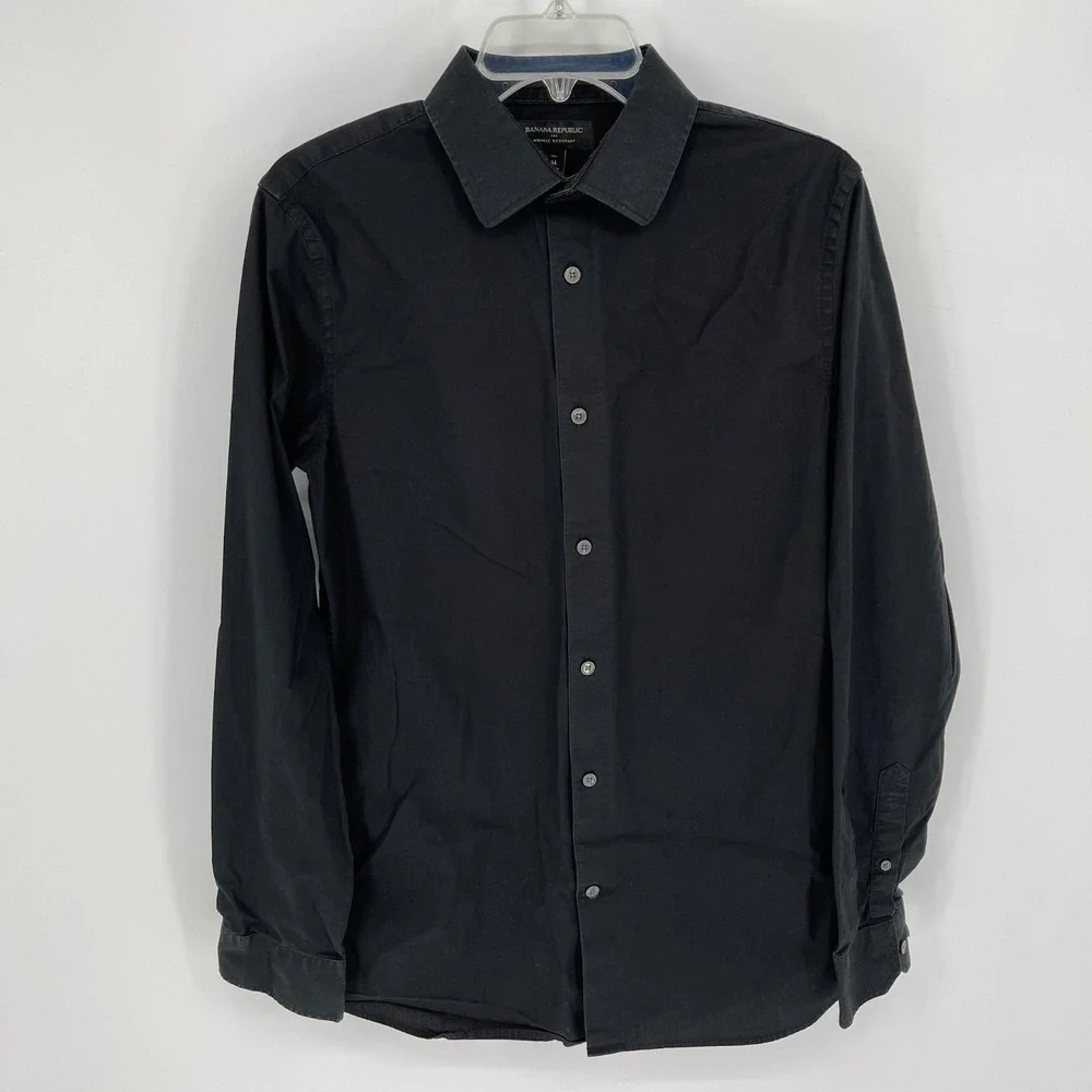 Banana Republic Men's Black Extra Slim Button Down Shirt Size Medium Tall